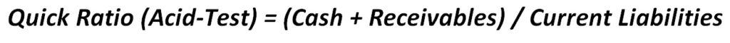 Quick Ratio (Acid-Test) Formula Explanation | eFinancialModels Quick Ratio formula for assessing a company's liquidity position