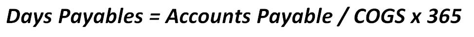 Days Payables Calculation Formula | eFinancialModels Formula for Days Payables: Accounts Payable divided by COGS times 365.