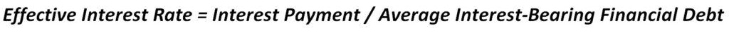 Effective Interest Rate Calculation Formula | eFinancialModels Effective interest rate formula: Interest Payment divided by Average Interest-Bearing Financial Debt.