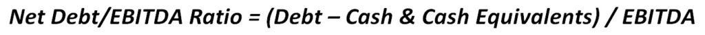 Net Debt to EBITDA Ratio Formula | eFinancialModels Net Debt to EBITDA ratio formula showing calculation method
