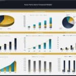 Dashboard displaying Auto Parts Store financial metrics including revenue sources, income statement, cash flow, and working capital projections.