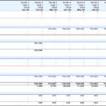 Debt schedule showing balances, drawdowns, repayments, and interest for three loans.