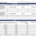 CAPEX and payroll input sheet with asset details and salary projections.