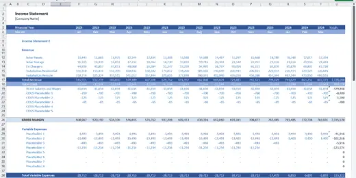 Solar Energy Solutions Company Finance Model Income Statement
