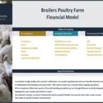 Table of contents for Broilers Poultry Farm financial model, detailing sections and reports.