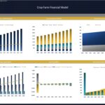 Dashboard showing revenue vs EBITDA margin and cash flow for crop farm model.