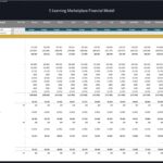 Monthly income statement showing revenue, expenses, and net income for an e-learning business model.