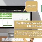 Overview of a project management Excel template with multiple features listed.