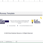 Cash Runway Template cover featuring expert advisory information for startups.