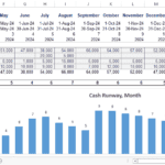 Graph depicting monthly cash flow analysis including starting cash, funds raised, and ending cash balance.