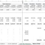Cash flow statement with monthly projections and summaries from 2024 to 2029.