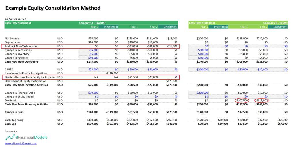 Equity Consolidation Method Cash Flow Statement Overview | eFinancialModels 7 - Equity Accounting Method Cash Flow Statement