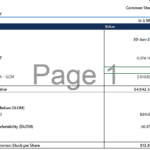 Valuation summary table detailing enterprise value and valuation methods.