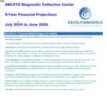 ABCXYZ Diagnostic Center Financial Model Overview | eFinancialModels Cover page for ABCXYZ Diagnostic Center 5-year financial projections with usage disclaimer.