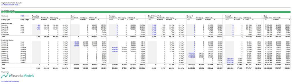 Example of a Capitalization Table Breakdown | eFinancialModels 5 - Capitalization Table Example 1