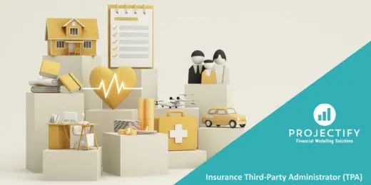 Conceptual imagery of a financial model for Insurance Third-Party Administrators, featuring relevant symbols.