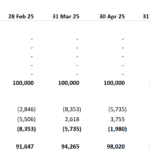 Monthly Equity Schedule Overview for 2025 | eFinancialModels Equity schedule displaying monthly capital and retained earnings for 2025