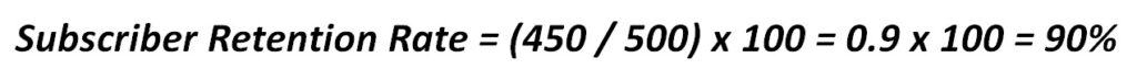 Subscriber Retention Rate Calculation Example | eFinancialModels Calculation showing subscriber retention rate of 90% based on user numbers.