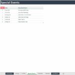 Special events listing with dates for effective financial planning.