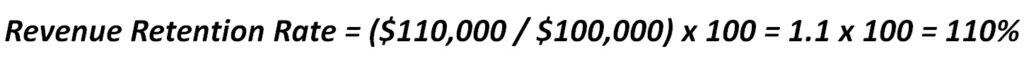Revenue Retention Rate Calculation Example | eFinancialModels Formula calculation for Revenue Retention Rate showing 110% retention.