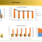 Financial dashboard illustrating income, cash flow, and working capital metrics for ABC Company.