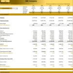 Income statement with revenue, expenses, and net income for ABC Company across multiple years.