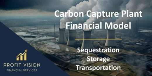 Financial model visual highlighting carbon capture processes: sequestration, storage, transportation.