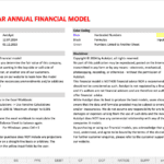 Cover page for Adobe 5-Year Annual Financial Model with usage instructions and color coding guidelines.