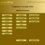 Budgeting & Forecasting Model Structure Overview | eFinancialModels Structure chart illustrating sections of a budgeting and forecasting model.