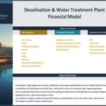 Table of contents for the desalination and water treatment plant financial model showcasing key sections.