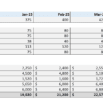 Revenue projections showing customer counts and fees for barber services.