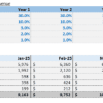 Direct costs breakdown for barber business with year and month figures.