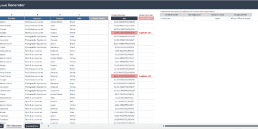 SKU Generator Excel Template