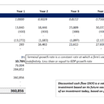 Graphical representation of Discounted Cash Flow analysis including net income, discount factors, and cash flow calculations over five years.