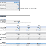 Financial projection template showing user acquisition assumptions and revenue estimates for 2025-2029.