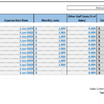 Spreadsheet detailing monthly staff costs and roles for budgeting