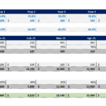Financial model showing patient statistics, revenue, costs, and gross profit for medicine sales.