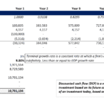 Discounted Cash Flow valuation model showing projected cash flows, net income, and capital expenditure.