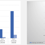 Revenue vs. Direct Costs and Cashflow Summary | eFinancialModels Bar chart comparing revenue and costs; line chart depicting cash flow summary.