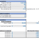 Financial Model Assumptions Overview | eFinancialModels Key assumptions table for financial modeling including tax rate and funding details.