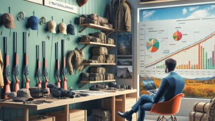 Analysis dashboard showing financial data in a hunting outfitter shop