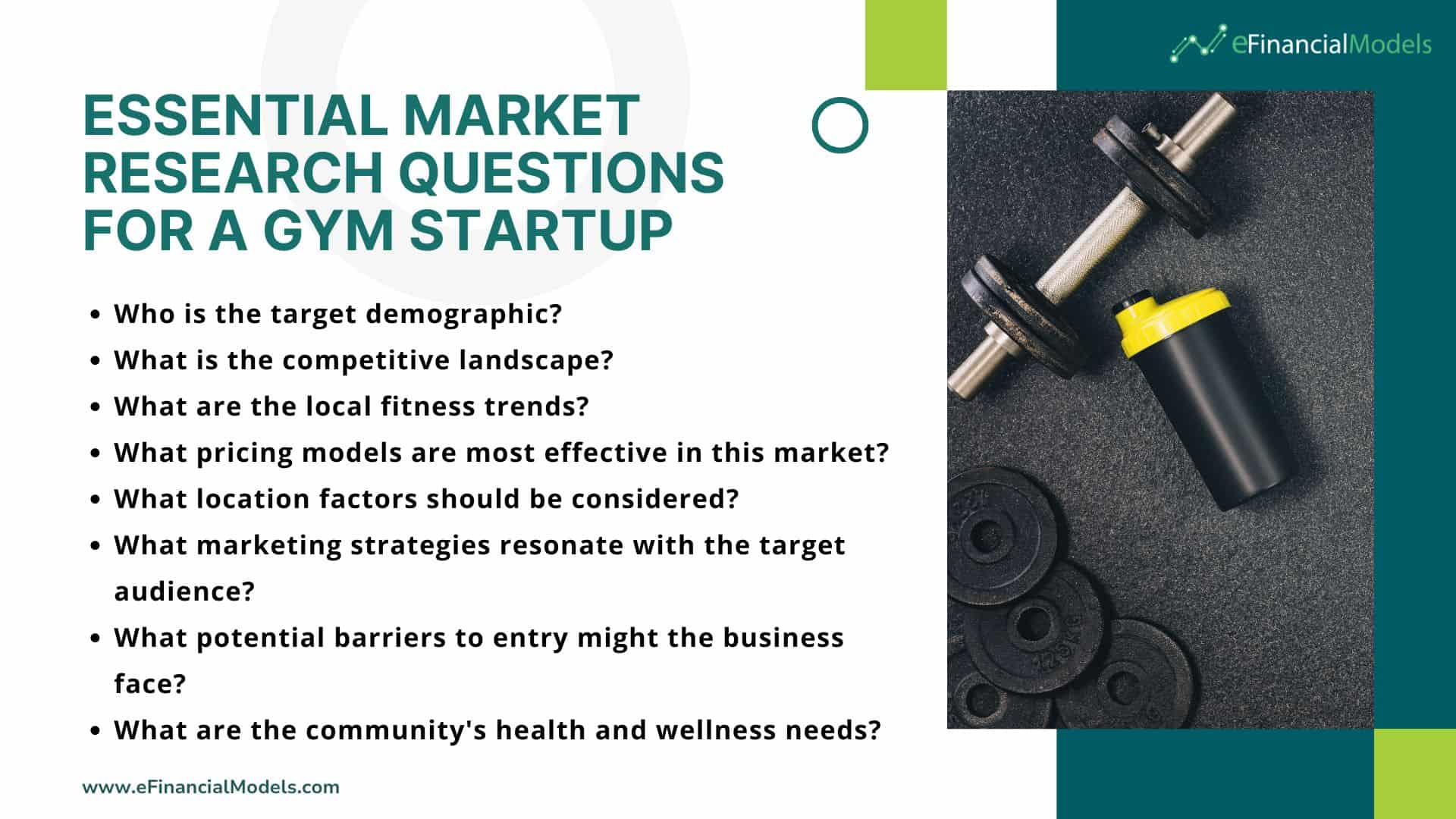 Essential Market Research Questions for Gym Startups | eFinancialModels List of critical market research questions for a gym startup.