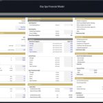 Assumptions table detailing key financial data for a day spa model.