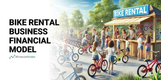 Lively bike rental business scene with customers and bicycles.