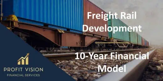Freight train with containers illustrating a 10-year financial model for rail development.