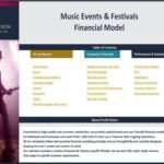 Table of contents for the Music Events & Festivals financial model, outlining key financial reports.