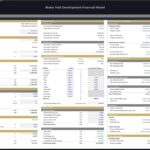 Financial model showing setup assumptions for water park development, including revenue sources and costs.