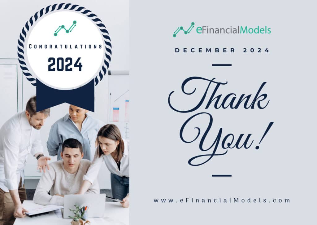 Vendor Awards Thank You Card 2024 | eFinancialModels Thank you card for vendors featuring a congratulatory message for 2024.
