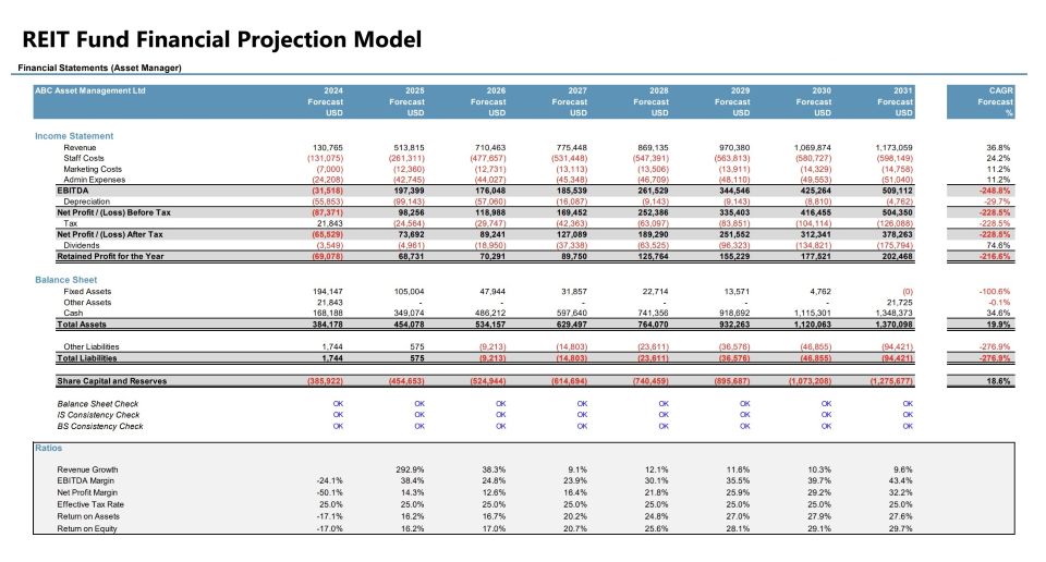 REIT Fund Financial Projection Overview | eFinancialModels REIT FINANCIAL MODEL