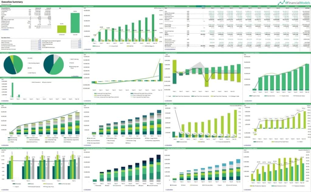 Microbrewery Business Executive Summary Overview | eFinancialModels Comprehensive executive summary chart with financial metrics and projections for a microbrewery.